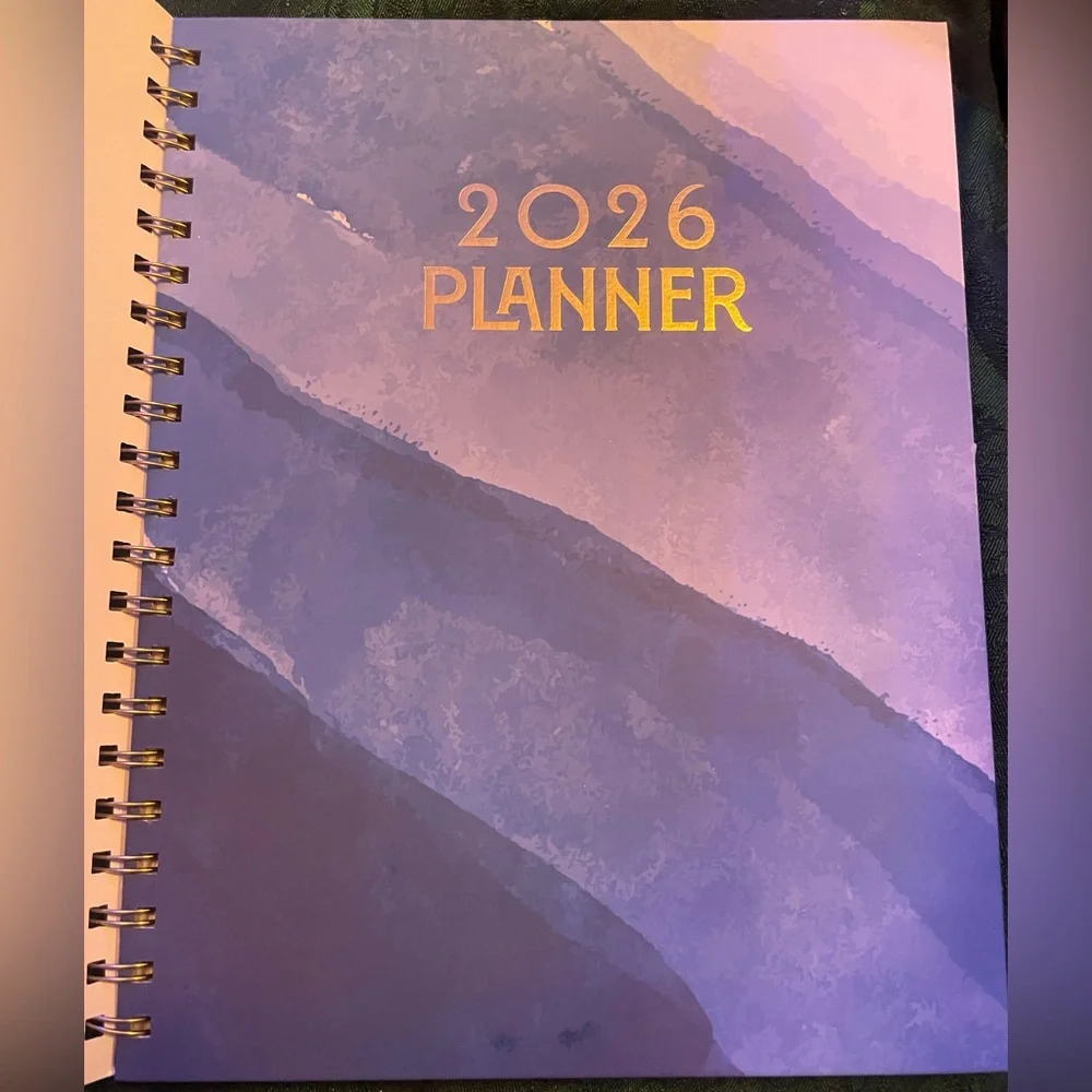 Hardcover Large 2026 Organizational Planner, Monthly and Weekly, Blue Watercolor